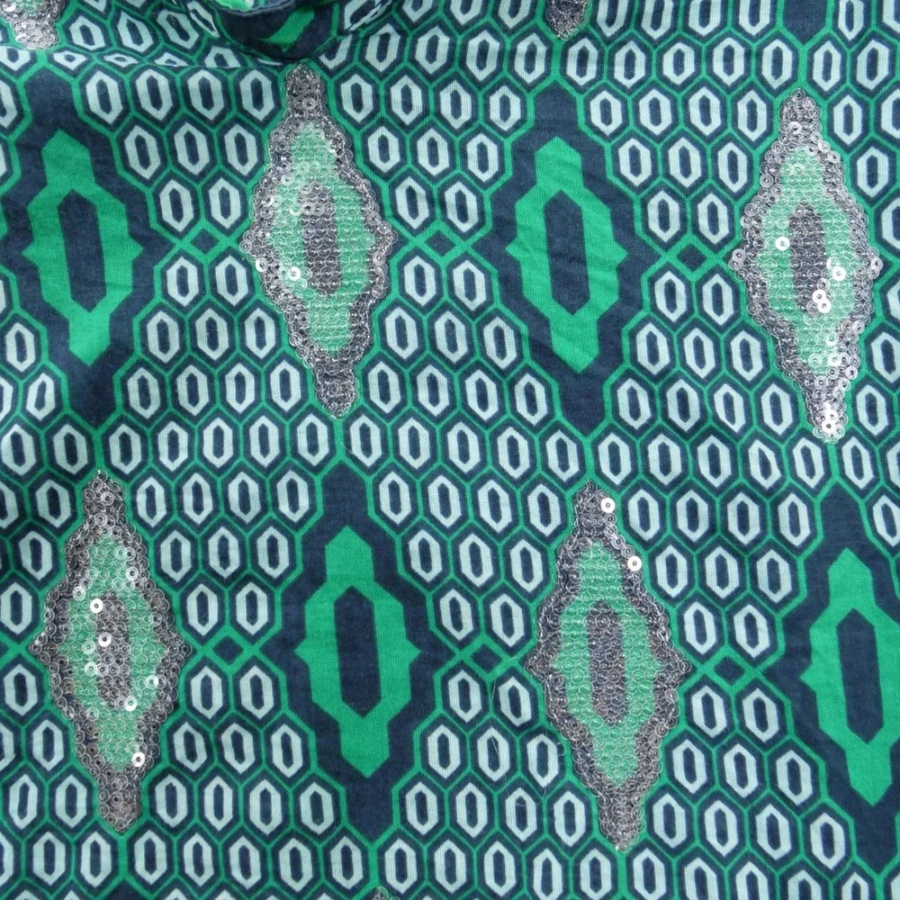 Tory Burch Tunic Top Womens 4 Green Geometric Sequin Embellished Flute Sleeve